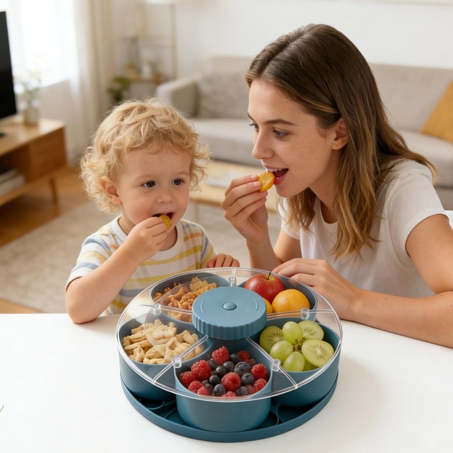 Divided Serving Tray Thats Spins | Spins Snackle Box Container | 5 Compartments Rotating Snack Spinner Serving Tray with Lid | Snack Organizer Appetizer Fruit Servings Trays for Partys, Kitchen