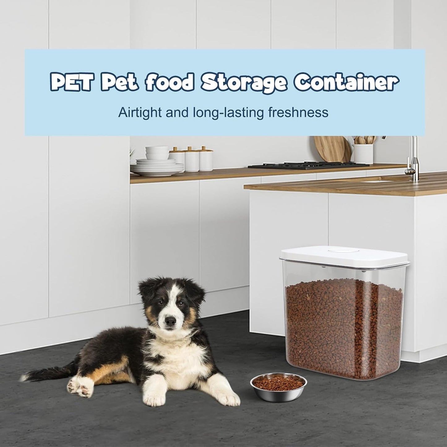 LEAWALK Airtight Rice Storage Container, 3-5Lbs Cereal Dry Food Flour Bin, Pet Dog Cat Food Dispenser with Measuring Cup, BPA Free Plastic Kitchen and Pantry Organization Bin for Sugar-Clear Grey
