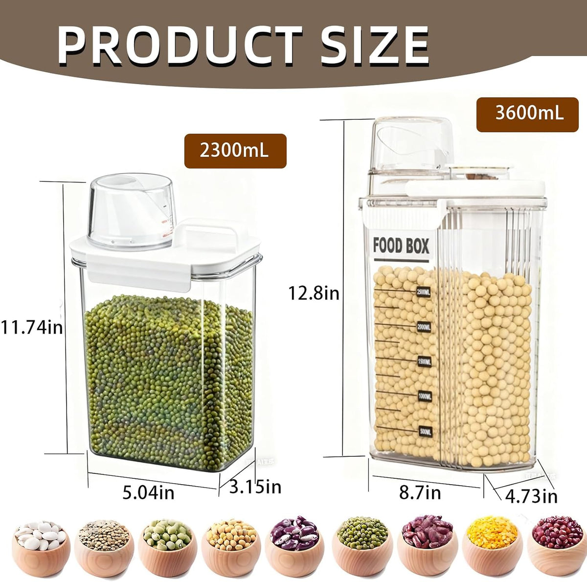 4-Pc Airtight Cereal Storage Containers Set(1.8L×2 & 2.5L×2), Cereal Containers Storage with Pour Spout & Measuring Cup, BPA-Free Plastic Canisters for Rice, Flour, Pet Food Kitchen Pantry