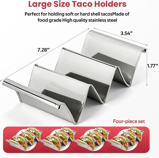 ZPUFAW 4Pack Stainless Steel Taco Holders Food Holder Taco Rack Dishwasher Safe Holds Up to 3 Tacos Each