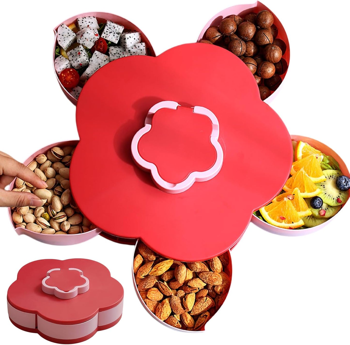 2026 Upgraded Divided Serving Tray that Spins - Perfect for Snacks, Dips & Party Appetizers,Multi-Compartment Food Organizer Design with Lid,Spin-to-Open,Home Essentials (Double Layer)