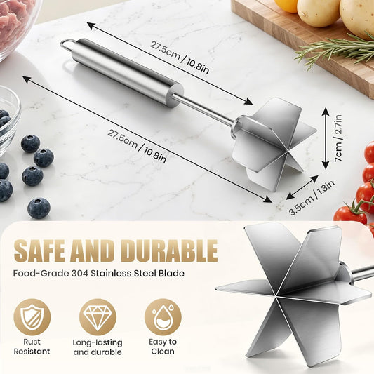 Stainless Steel Meat Masher 6 Blade Ground Beef Chopper Cooking Utensils