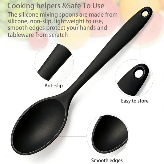 4pc Silicone Cooking Spoons Set, 10.82" Long Spoons for Nonstick Cookware, Heat Resistant Kitchen Spoons for Cooking, Baking, Stirring Soup & Sugar