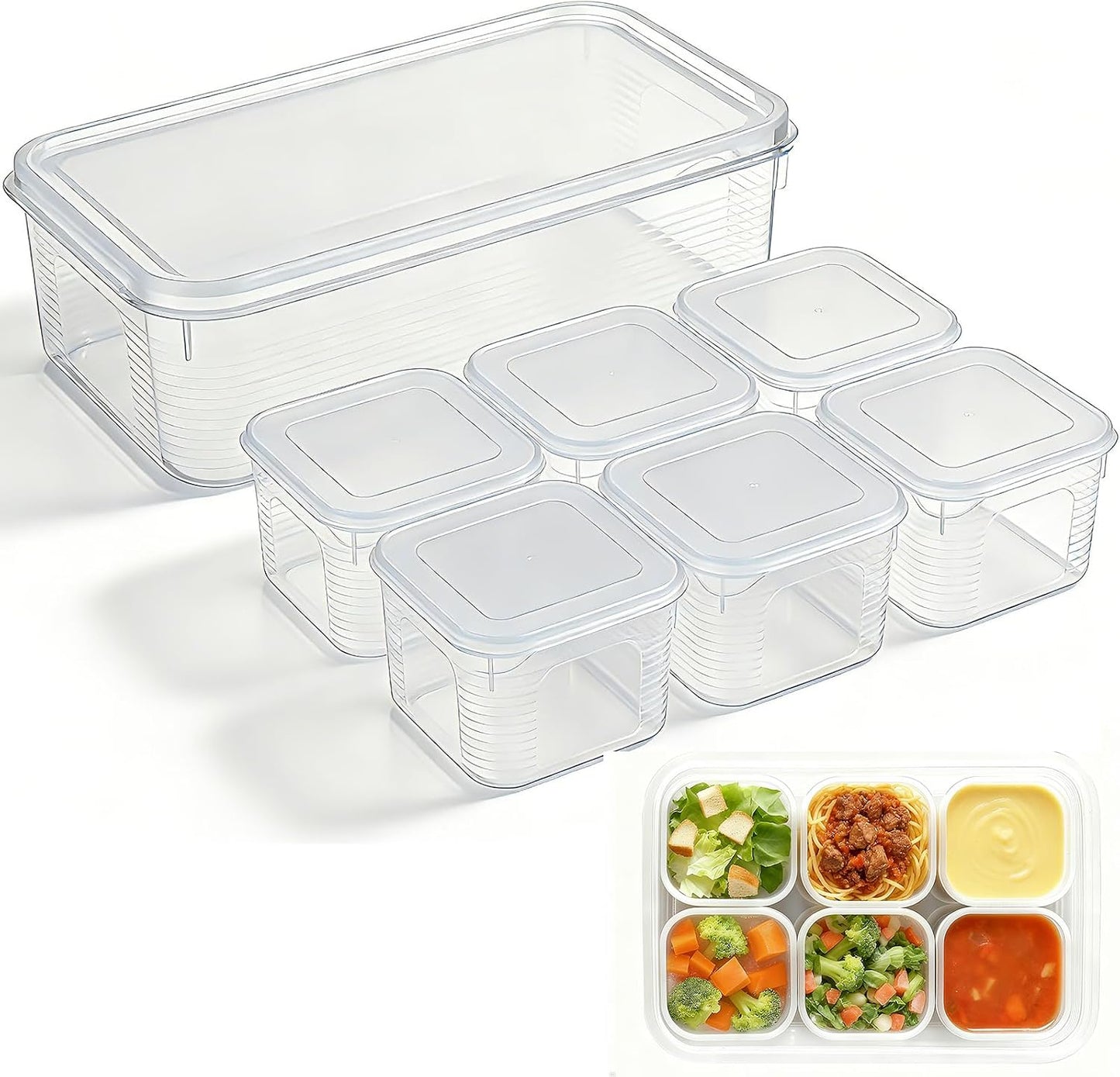 7-in-1 Nesting Soup Containers with Lids, 1 Extra Large (Approx. 1.3 Gallon / 170 oz) + 6 Small (17 oz Each), Leakproof, BPA-Free, Freezer Microwave Dishwasher Safe, Meal Prep Food Storage Set
