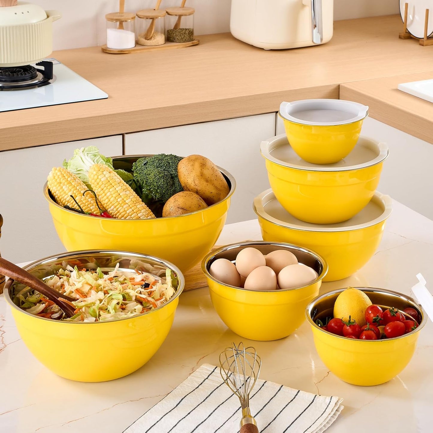 Pink Mixing Bowls with Airtight Lids, Stainless Steel Nesting Mixing Bowls Set of 7, Ideal for Baking, Prepping and Serving Food, Size 7, 3.6, 2.7, 2.1, 1.5, 1.1,0.8 QT, Stackable Design