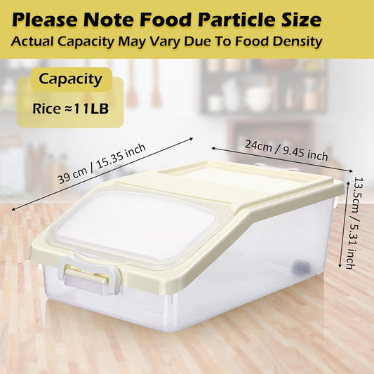 Blushtier 3 Pcs Rice Storage Container 11 lb Airtight Flour Container with Wheels Measuring Cup Clear Pet Food Dog Cat Birds Food Bin Grain Cereal Organizer Box for Dry Baking Supplies(Milky White)