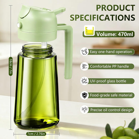 DiiHAUZZ 2 in 1 Olive Oil Sprayer for Cooking 16oz/470ml Dispenser, Green