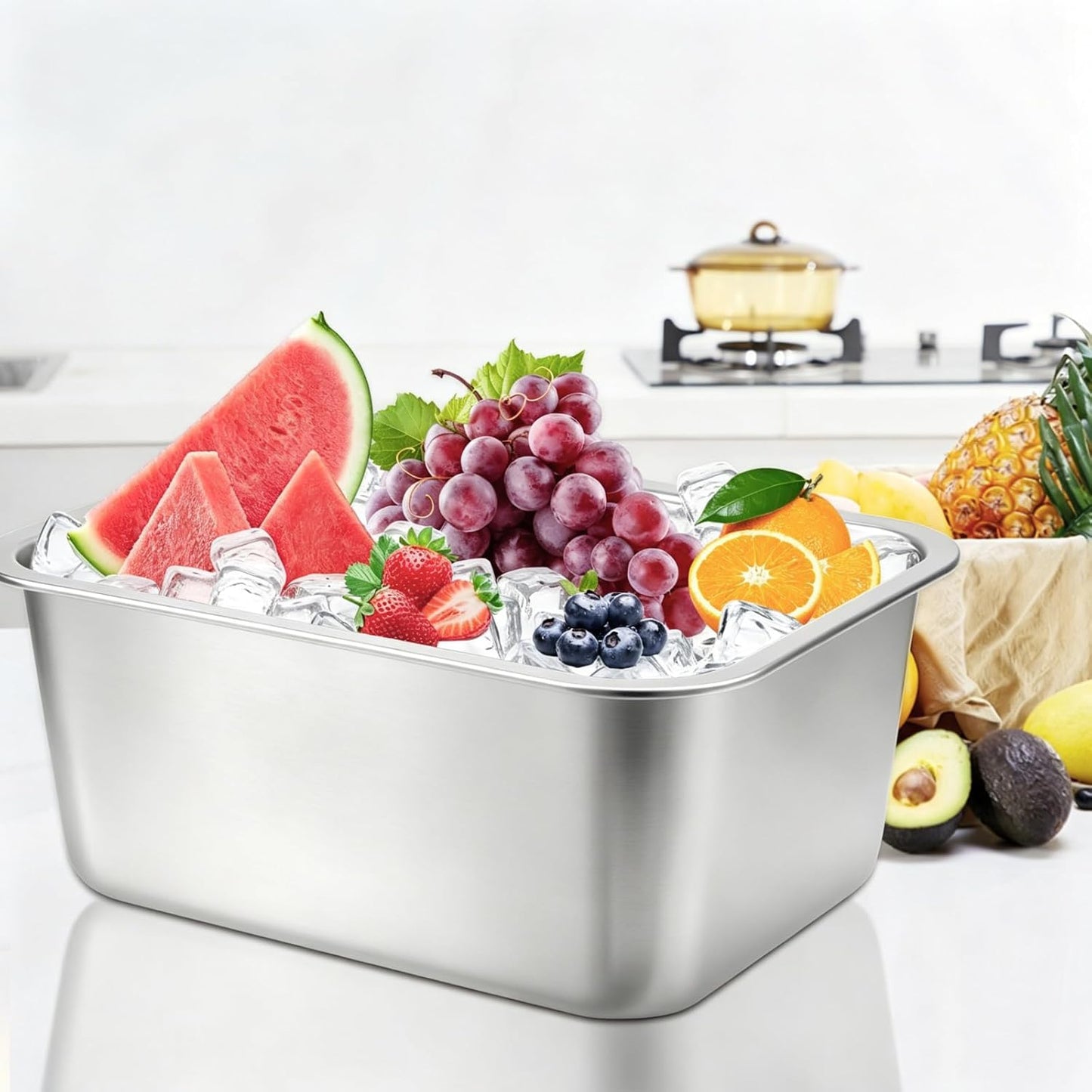 2 Pack Large Strainless Steel Beverage Tub with 2 Ice Scoops, Beer Ice Bucket Drink Cooler Beer Champagne Bucket Drink Chiller Tub Ice Cube Bin for Freezer Cocktails Wine Cooling Mimosa Bar Supplies