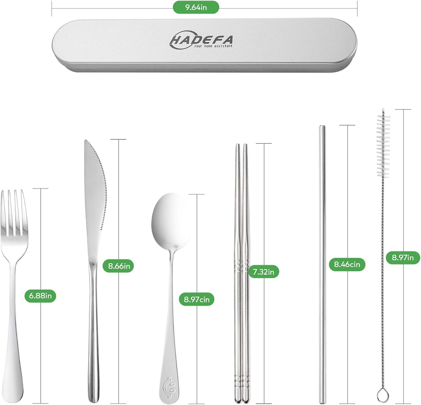 7 in 1 Portable Utensils with Stainless Steel Case for Travel/Camping/Office/School, Reusable Eco-friendly Utensils Silverware Set with Knife/Fork/Spoon/Cleaning Brush/Straws