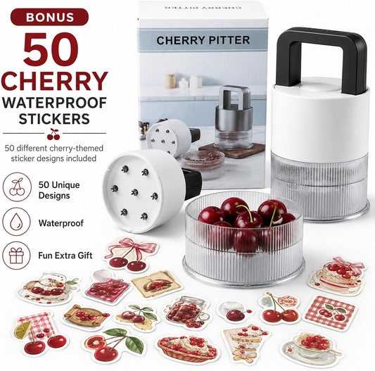 Cherry Pitter Tool, 7-In-1 Cherry Seed Remover with Clear Pit Collector, Easy Press Cherry Seed Remover for Cherries, Sweet Cherries, Olives, Jujubes, Hawthorn, Baking, Pies, Jams