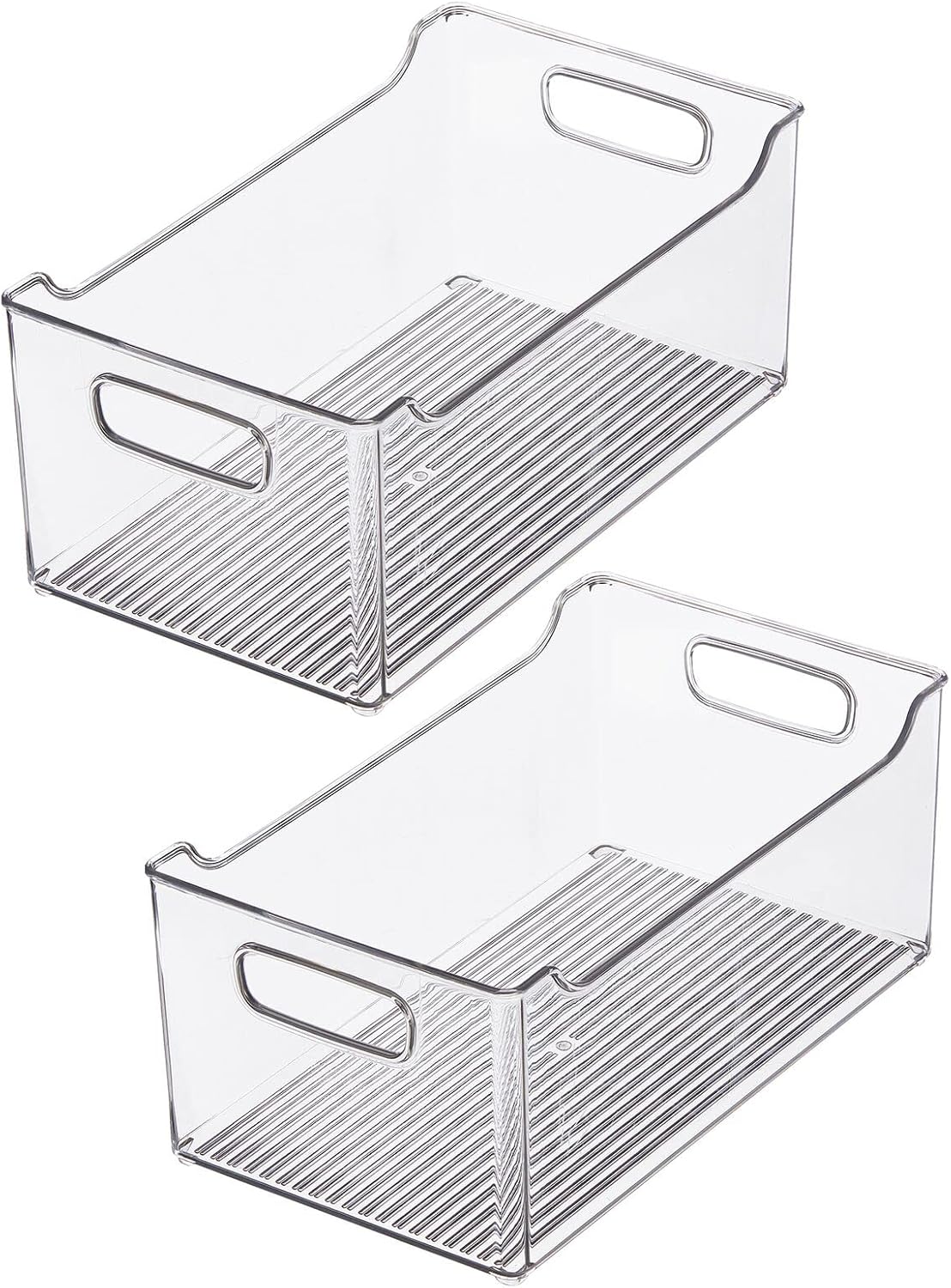 mDesign Modern Plastic Open Front Dip Storage Organizer Bin Basket with Built-In Handles for Kitchen Organizing, Fridge Shelf, Cubby, Cabinet, or Pantry Organization, Ligne Collection - 2 Pack - Clear