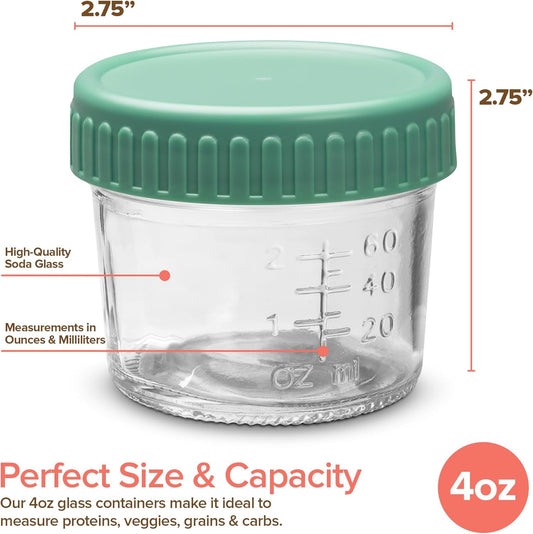 Glass Portion Control Bariatric Containers (3 Pack), 1 Cup Food Containers with Two 4 oz Compartments, 4oz Food Storage Containers for meal prep, Microwave Safe Glass Portion Containers with Lids