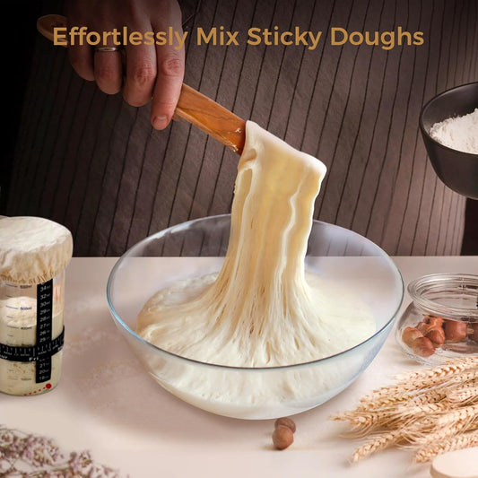 Spurtle for Sourdough Starter, Danish Dough Whisk and Jar Spatula, Solid Teak Wood for Mixing, Scraping Jars and Bread Making Tools, Wooden Kitchen Utensils for Non-Stick Cookware (2) (spurtle)