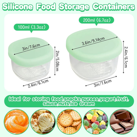 Silicone Food Storage Container with Lid, 3oz+6oz | Airtight Reusable Small Snack Containers for Babe Puree, Formula, Sauce, Fruit, Ice Cream, Freezer Box & Meal Prep