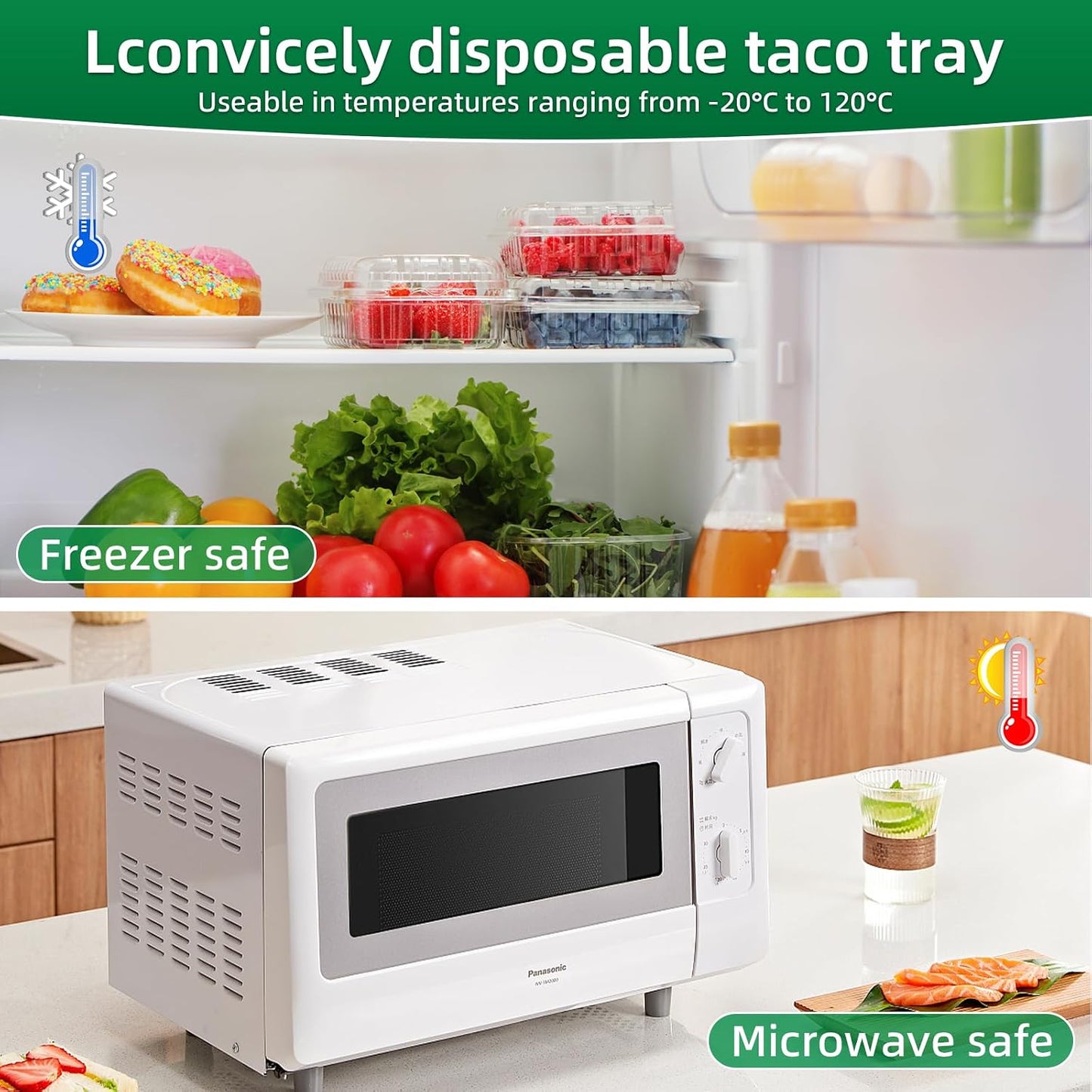 Disposable Taco Holders for Party - Bagasse Pulp Fiber Plates With 3 Dividers for Gathering, Fiesta Tray, Recyclable for Taco Tuesday Lazy Susan Bar (50PCS)