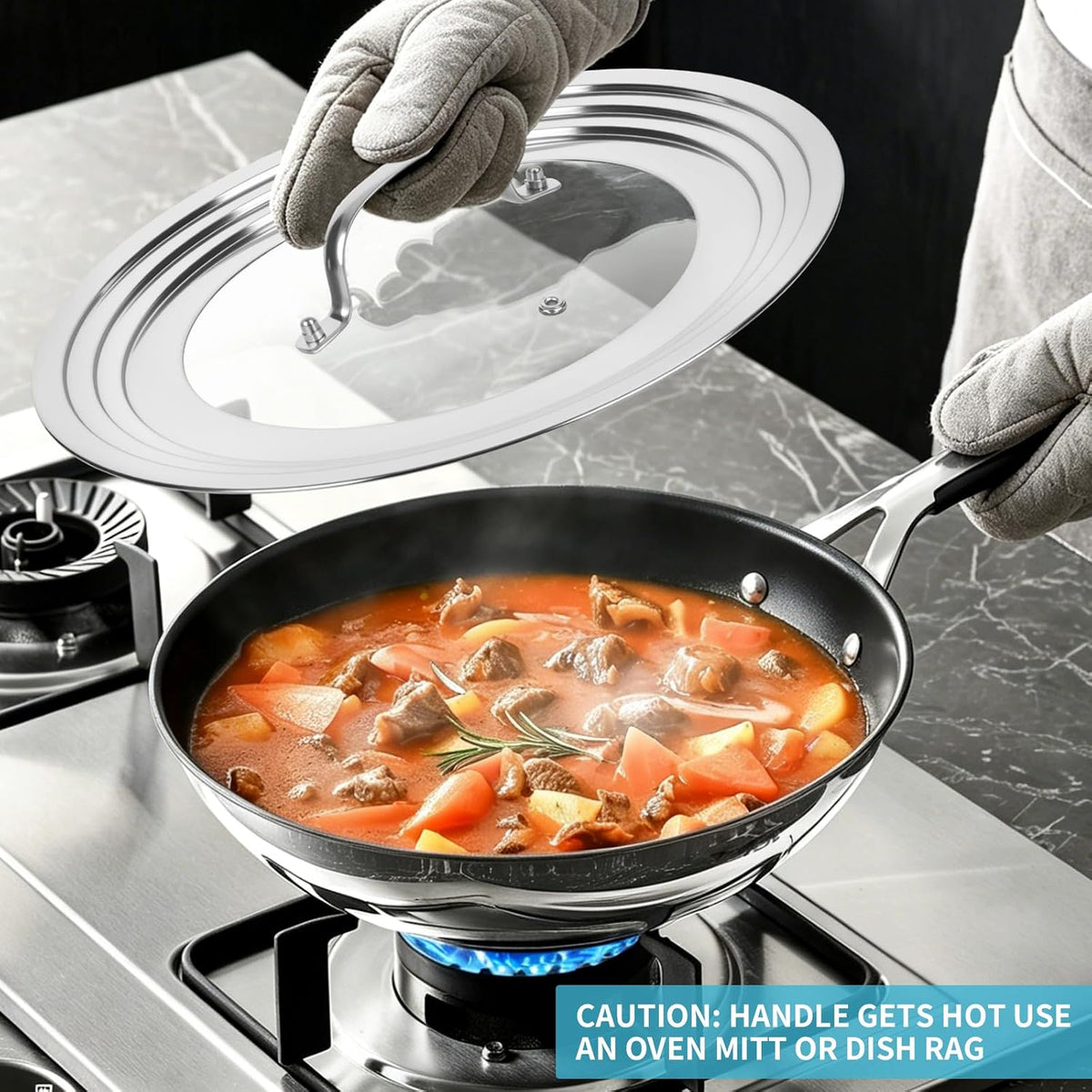 2 Pack Universal Lid for Pot & Pan, Glass Pan Lids Fits 6" -12.5" Cookware