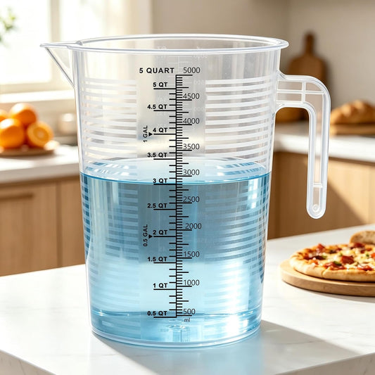 5000 ml Measuring Cup with Easy-Read Guide Stripes, 1 Gallon Plastic Pitcher, Heavy Duty Food Grade PP, Large Measuring Container for Oil, Chemicals and Kitchen (Unbreakable)