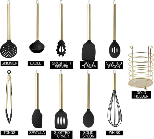 COOK WITH COLOR Silicone Cooking Utensils, Kitchen Utensil Set, Easy to Clean Silicone Kitchen Utensils, Cooking Utensils for Nonstick Cookware, Kitchen Gadgets Set, 38 Piece, Mint