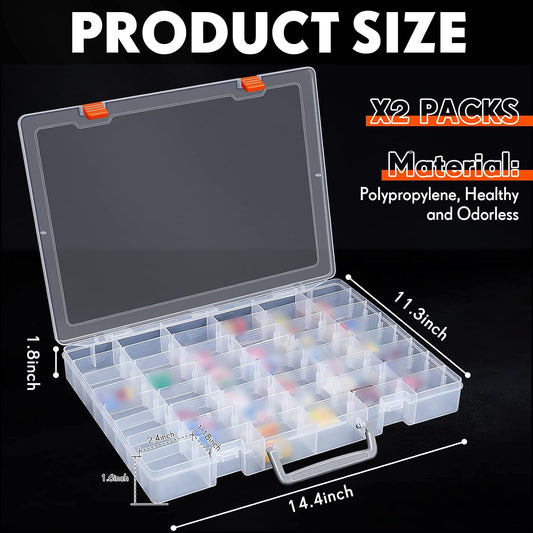 Juexica 2 Pcs Large 48 Grids Plastic Storage Bead Organizer Box, Tackle Box, Compartment Organizer Container with Adjustable Dividers for Jewelry Art Crafts Toys Screw Small Parts(Clear)