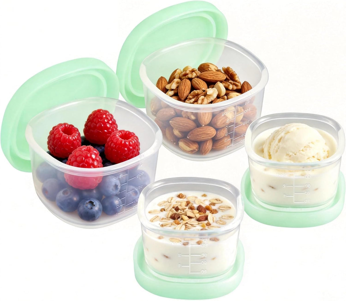 Silicone Food Storage Container with Lid, 3oz+6oz | Airtight Reusable Small Snack Containers for Babe Puree, Formula, Sauce, Fruit, Ice Cream, Freezer Box & Meal Prep