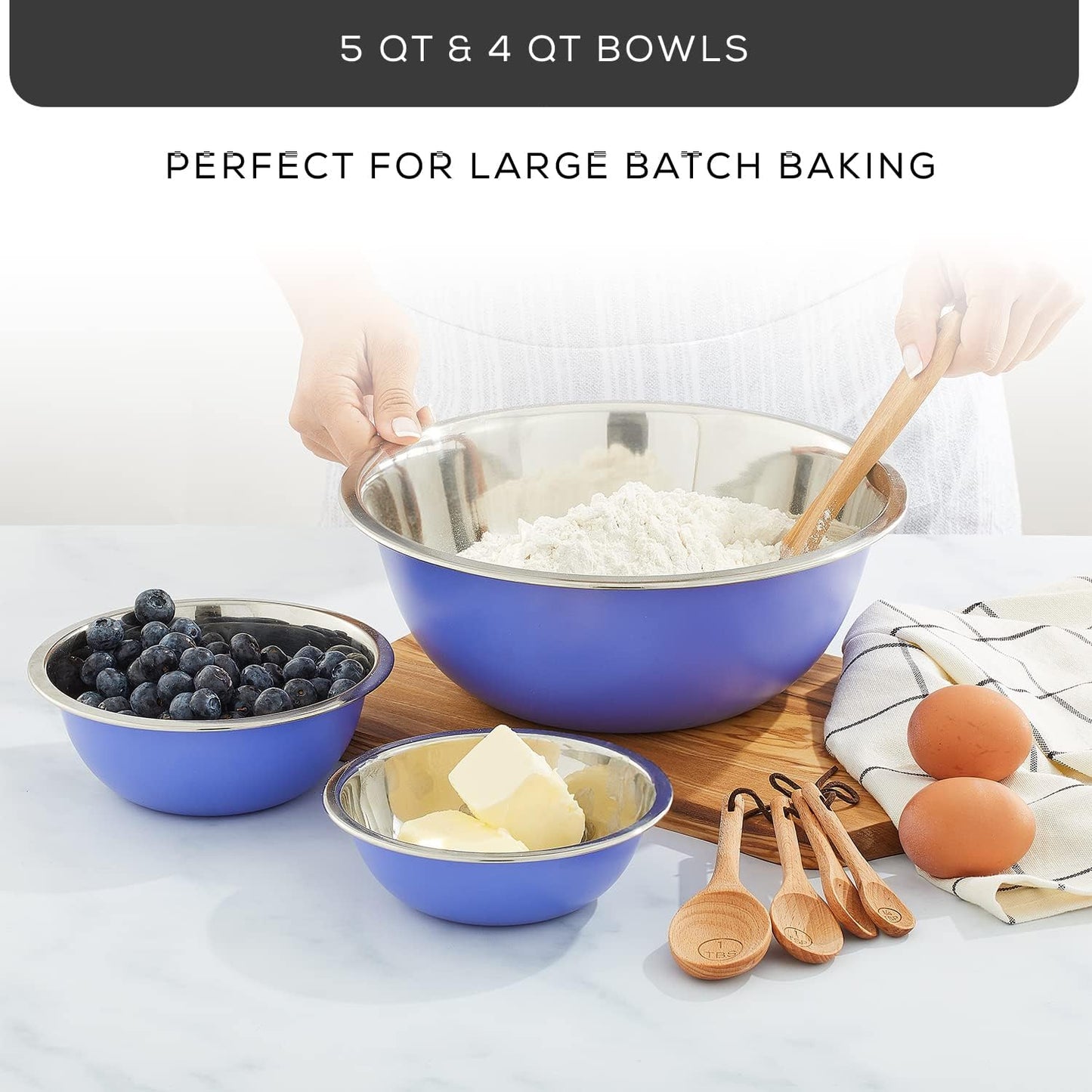 JoyJolt Stainless Steel Mixing Bowl Set - 6 Piece Nesting Bowls, 5qt to 0.5qt, Ideal for Kitchen, Cooking, Baking and Storage