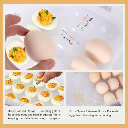 Deviled Egg Container with Lid, 54 Slots Egg Tray Carrier with Handle, Stackable Egg Tray, 12.2 x 8.4 x 6.3 inches (Green, 3 Layer)