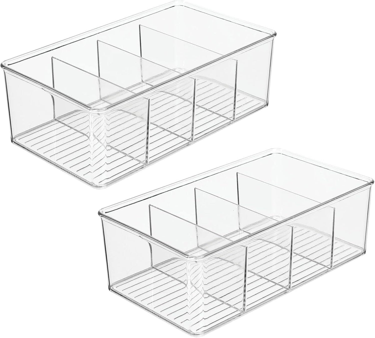 mDesign Plastic Divided Bin Storage Containers - Perfect for Fridge, Cabinet, Pantry, and Home Organization - Clear - Refrigerator Organizers - Ligne Collection - 2 Pack, Clear