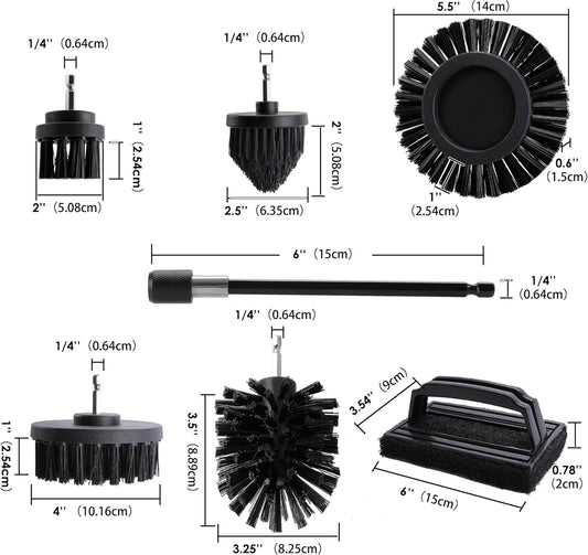 6 Piece BBQ Grill Cleaning Brush Ultra Stiff Drill Powered Cleaning Brushes Nylon Safe Bristle BBQ Grill Rust Remover Gift for Dad Grill Cleaner for Outdoor Grill (Black)