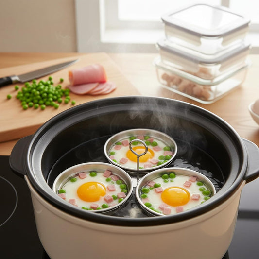Egg Poacher, 304 Stainless Steel Poached Egg Cups with Oil Brush, without Coating Egg Boiler Cup for Stovetop (Round)
