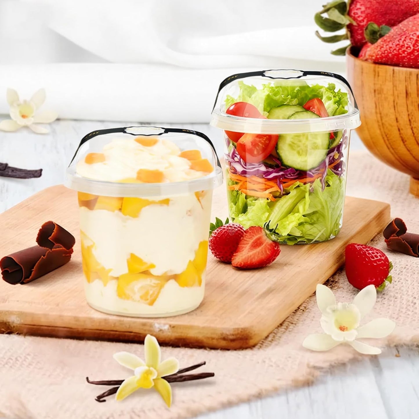 Disposable Food Containers With Lids And Spoons 50 Pack 12 oz Mini Parfait Dessert Cups Take Out Meal Prep Salad Bowls For Lunch, Plastic Ice Cream Bowls Pet, Acai Bowl, To-Go Party Containers(12oz)