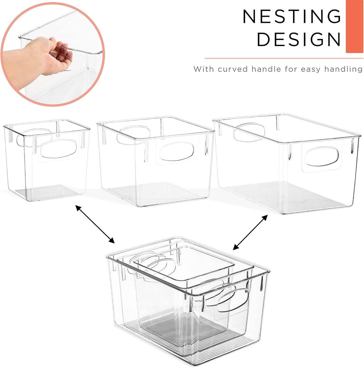 Sorbus Clear Plastic Storage Bins - Fridge Organization and Storage Solution, Acrylic Kitchen Cabinet and Pantry Organizer, Fridge Organizer Bins in 3 Sizes (6 Pack: 2 Small, 2 Medium, 2 Large)