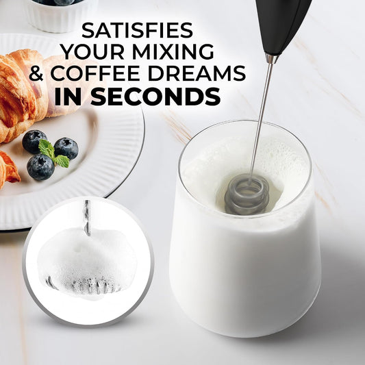 Zulay Kitchen Powerful Milk Frother Wand With Duracell Batteries - Ultra Fast Handheld Drink Mixer - Electric Whisk Foam Maker for Coffee, Lattes, Cappuccino & Matcha - Triple Whisk - Black - Colors B