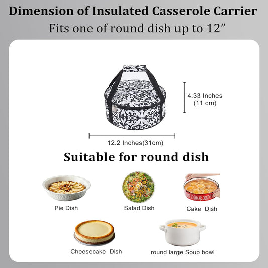 Round Insulated Pie Carrier – Thermal Portable Lunch Transport Cheesecake Cake Dish Container Bag Keep Food Hot/Cold/Fresh for Potlucks Parties Gathering/Cookouts/Church Dinner/Outdoor Events-Red