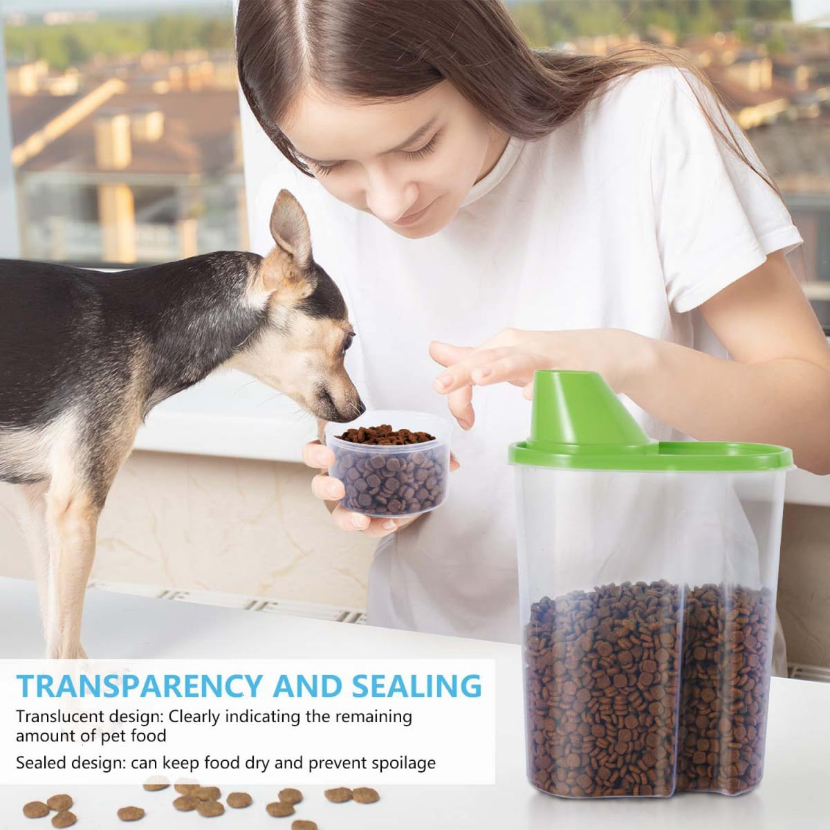 SenseYo Pet Food Storage Container 2lb 2.5L Translucent Cat Dog Food Storage Container Dispenser with Measuring Cup Pour Spout Sealed Cover for Pets (Pink 1pcs)