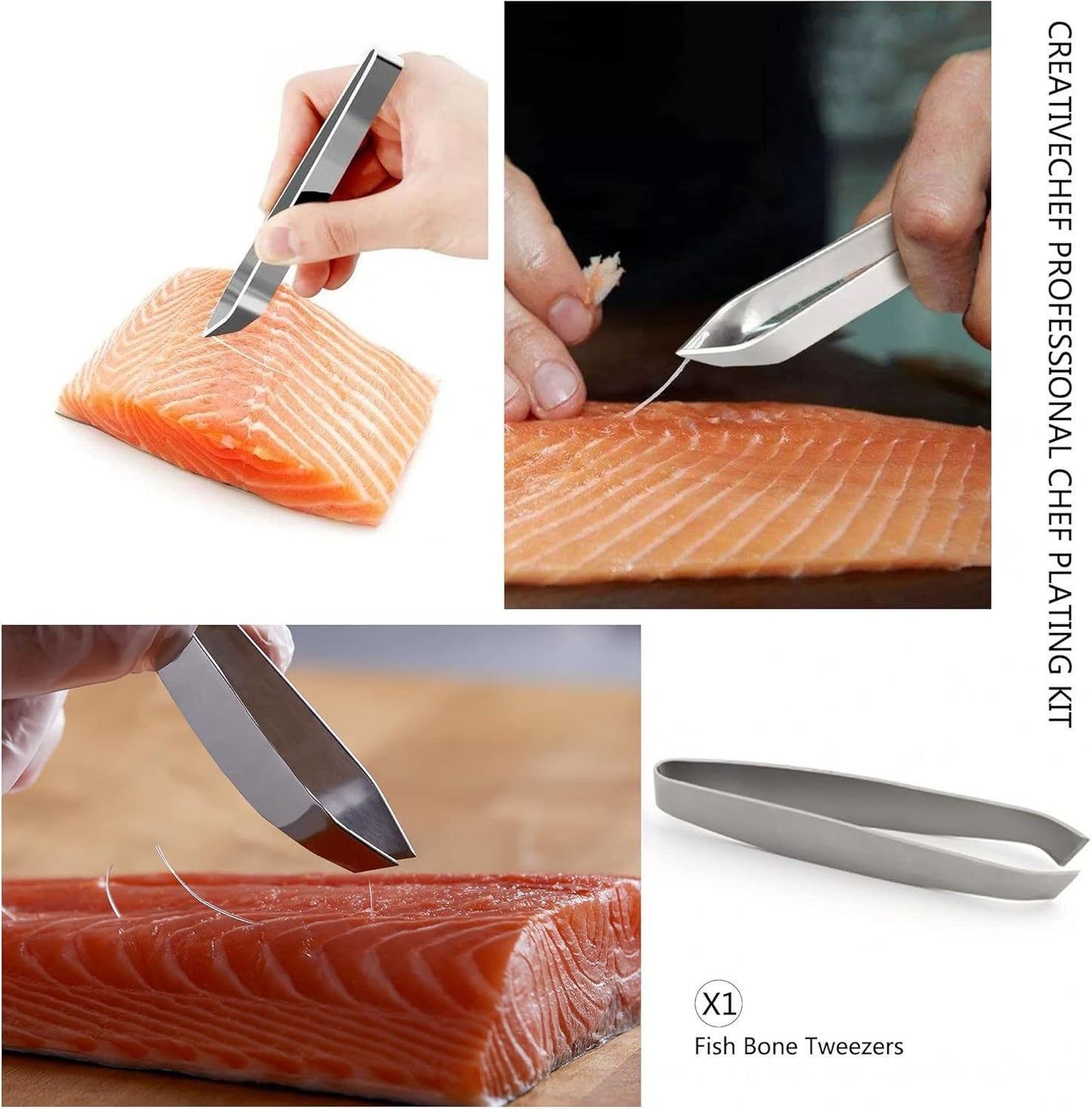 CREATIVECHEF 5 PCS Plating Tools Culinary Set Contains kitchen tweezers spatula Sauce plating spoon(Black)