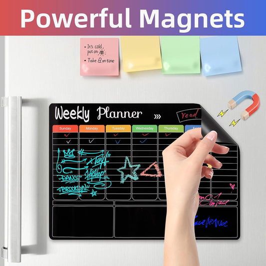 Magnetic Monthly & Weekly & Daily Chalkboard Planner for Fridge - Shopping, Meal/Menu, To Do List, Family Schedule Magnetic Dry Erase Calendar 16"X12"