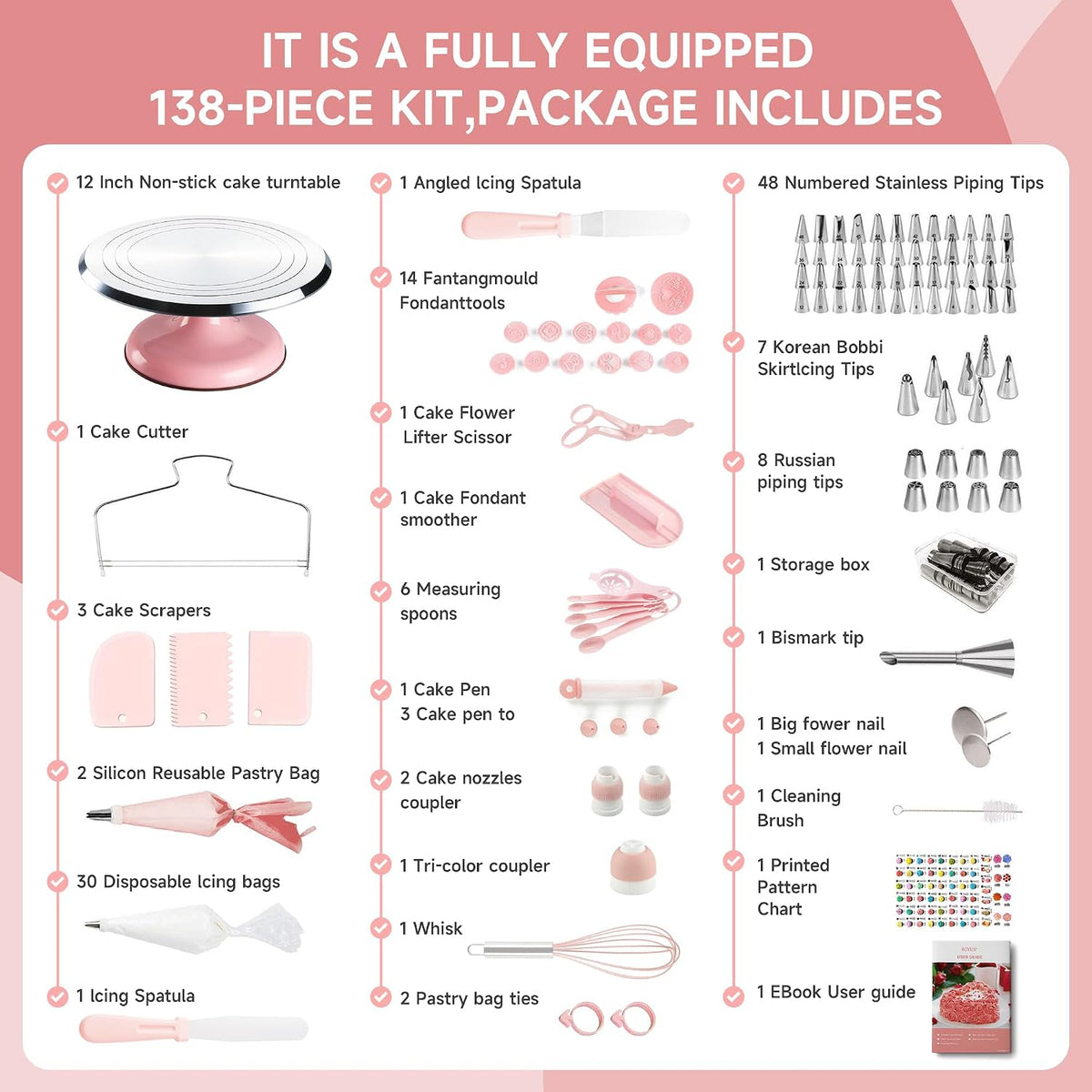 Aluminum Cake Decorating Kit, Baking Supplies Tools for Beginners & Pros