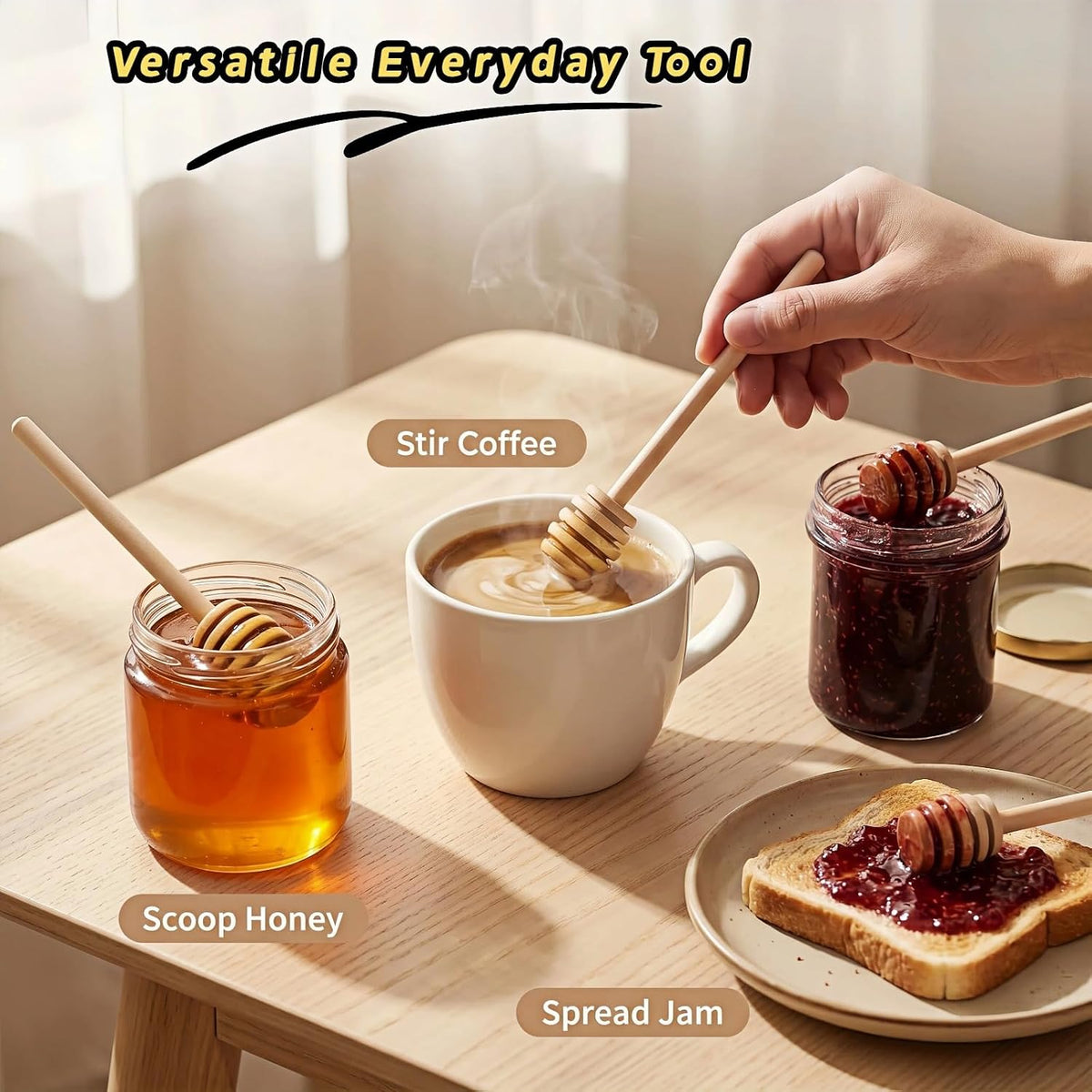 Natural Wood Honey Dippers - 25 Pcs 3" Mini Honey Sticks with Deep Grooves for Easy Drip, Stir & Collect Honey, Syrup, Jam - Reusable Eco-Friendly Honey Spoon for Jar, Wedding Party Gift