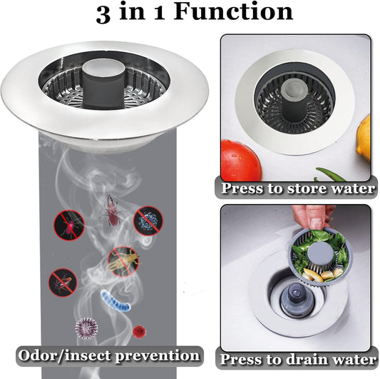 BAOLSLS 3 in 1 Kitchen Sink Stopper, Pop Up Kitchen Sink Drain Strainer