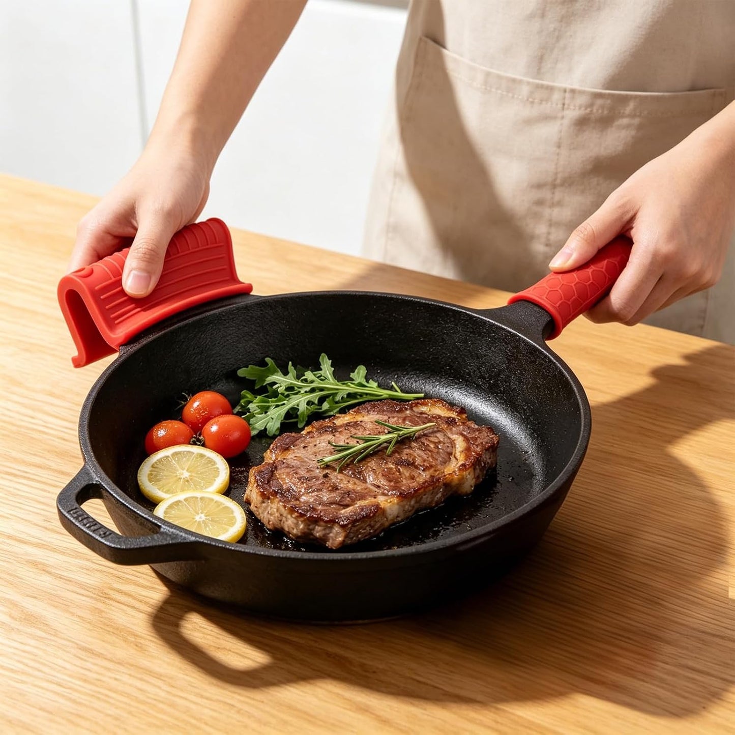 4 PCS Silicone Pot Holders Set Non-Slip Hot Handle Covers Heat Resistant Pan Handle Sleeves for Cast Iron Skillets, Frying Pans, Griddles, Kitchen Cooking Accessories