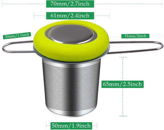 Tea Infuser Stainless Steel Tea Strainer Folding Handle Tea Filter Extra Fine Mesh Strainer Brewing Basket with Lid for Loose Leaf Tea (Green)