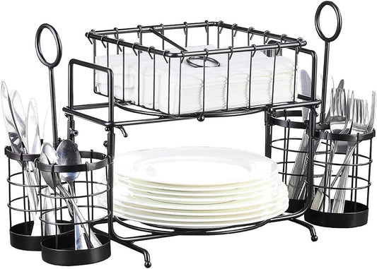 Metal Buffet Caddy Tabletop Organizer, Flatware Napkin and Plate Picnic Caddy Stackable Serving Set for Kitchen, Picnic, Camping, Party,Dining, Entertaining, Parties,Thanksgiving