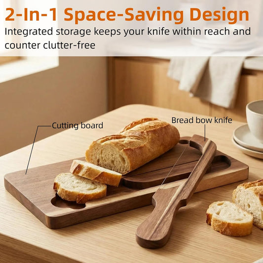 Double-Sided Bread Bow Knife and Board Set with Spare Stainless Blade