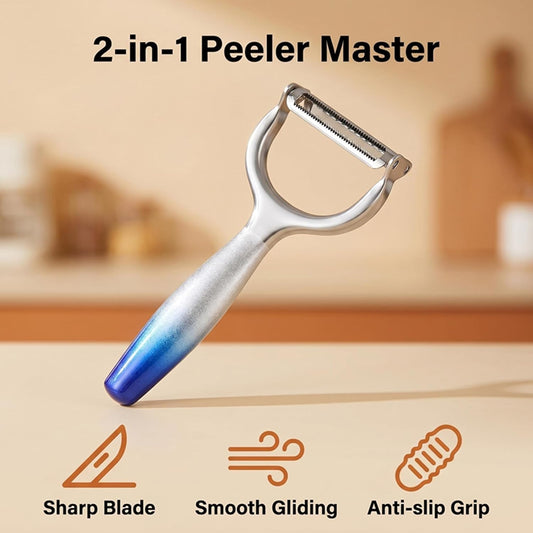 Vegetable Apple Peelers for Kitchen, Fruit, Carrot, Veggie, Potatoes Peeler, with Ergonomic Non-Slip Handle Sharp Stainless Steel Blade Good Sturdy with Julienne Function, 2-in-1, Silver