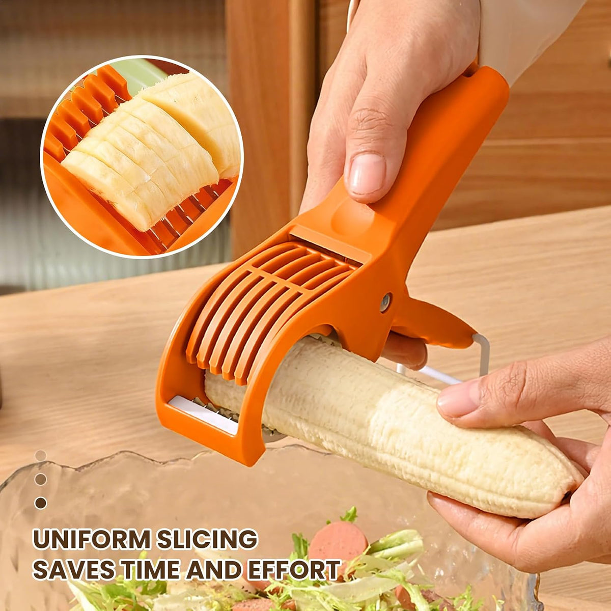 Banana Slicer,Hot Dog Cutter Slicer, Efficient and Safe Banana Cutter for Even Slices, kitchen gadget (Green)