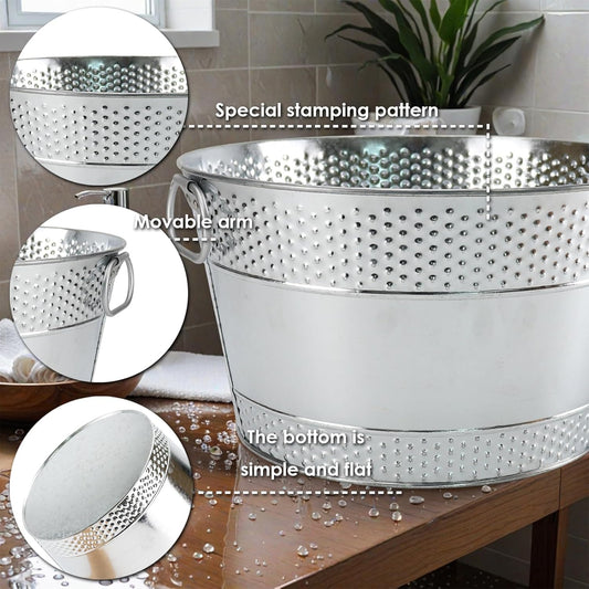 Ice Bucket for Parties Galvanized Beverage Tub, Drink Buckets Galvanized Bucket with Handles for Wine Beer Champagne Cocktails for Catering Bars (Silver-1PC)