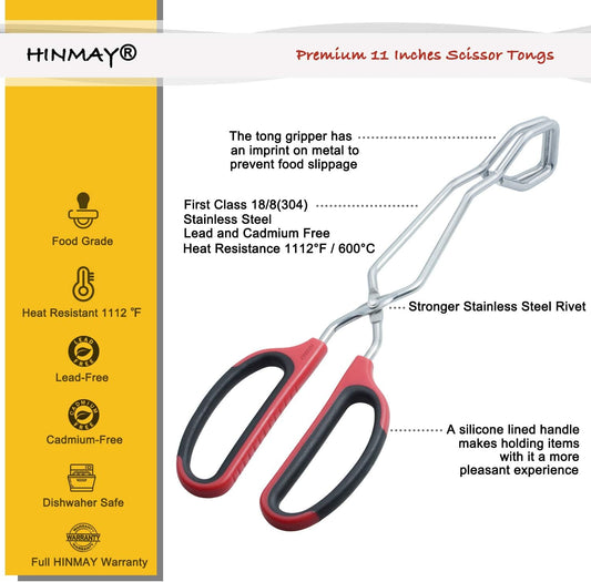 HINMAY Stainless Steel Scissor Tongs 11-Inch and 13-Inch Set, Set of 2