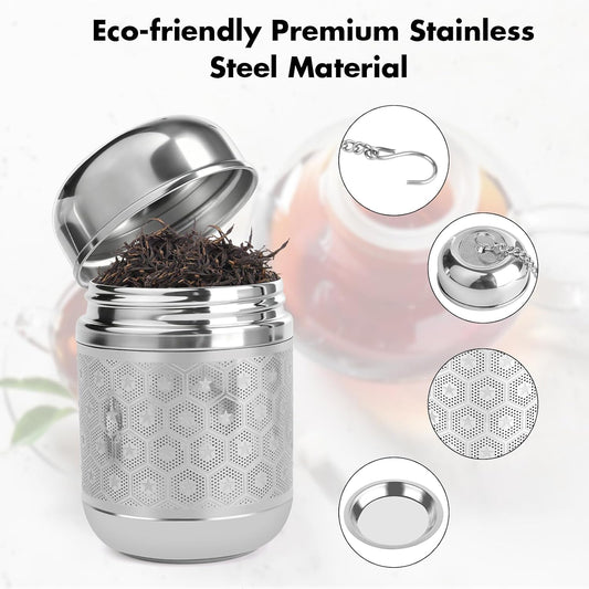 Tea Infuser for Loose Leaf Tea, Extra Fine Mesh Tea Strainers, 304 Stainless Steel & Updated Slim Threaded Lid, Loose Leaf Tea Steeper for Brew Tea, Spices, Rooibos, 2 Pcs, Sliver