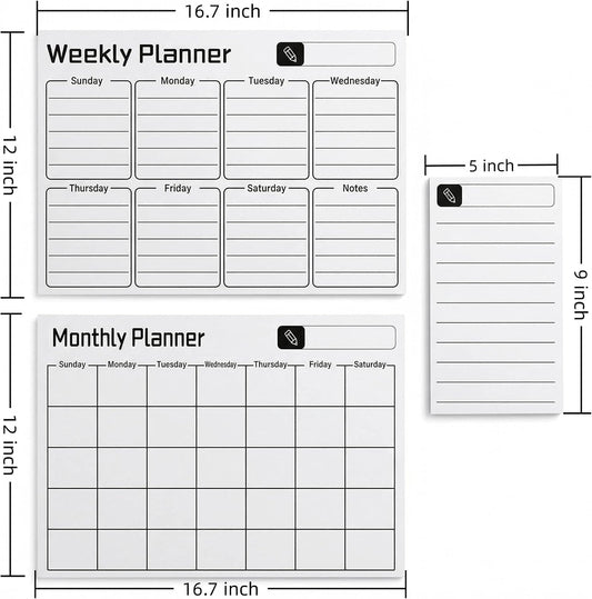 Magnetic Dry Erase Board for Fridge,16.7"x12" Reusable Whiteboard with Monthly, Weekly & Daily Planner Refrigerator Whiteboard for Home & Office Organization