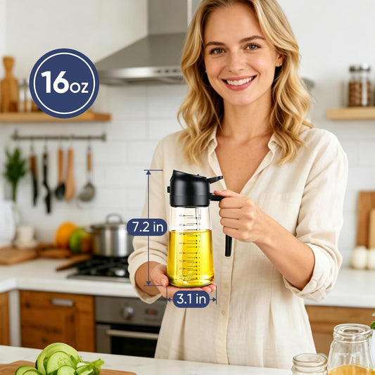Olive Oil Sprayer for Cooking – 2 in 1 Olive Oil Dispenser Bottle for Kitchen(16 Oz)